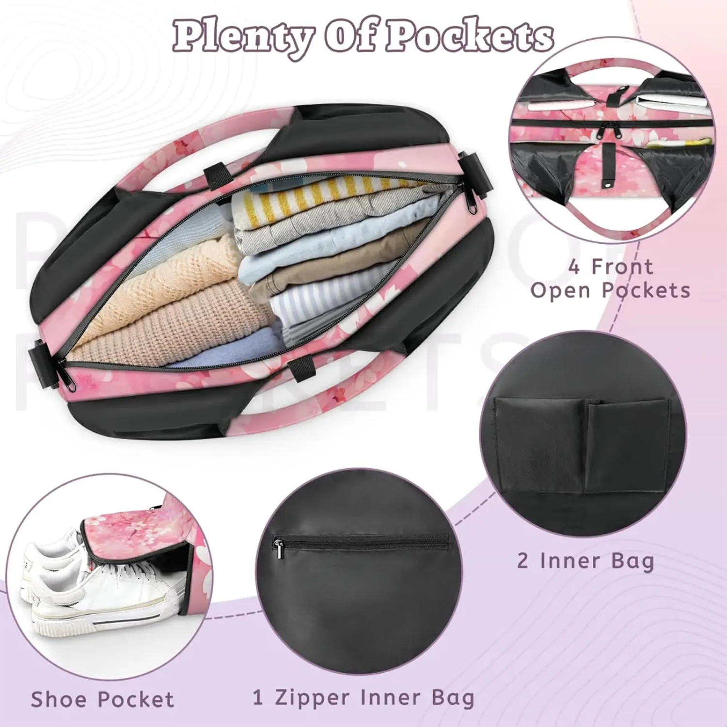 Gym Bag for Women Cherry Flowers Theme Duffel Bag with Shoe Compartment and Yoga Mat Holder Portable Weekender Bags Travel Tote Bags