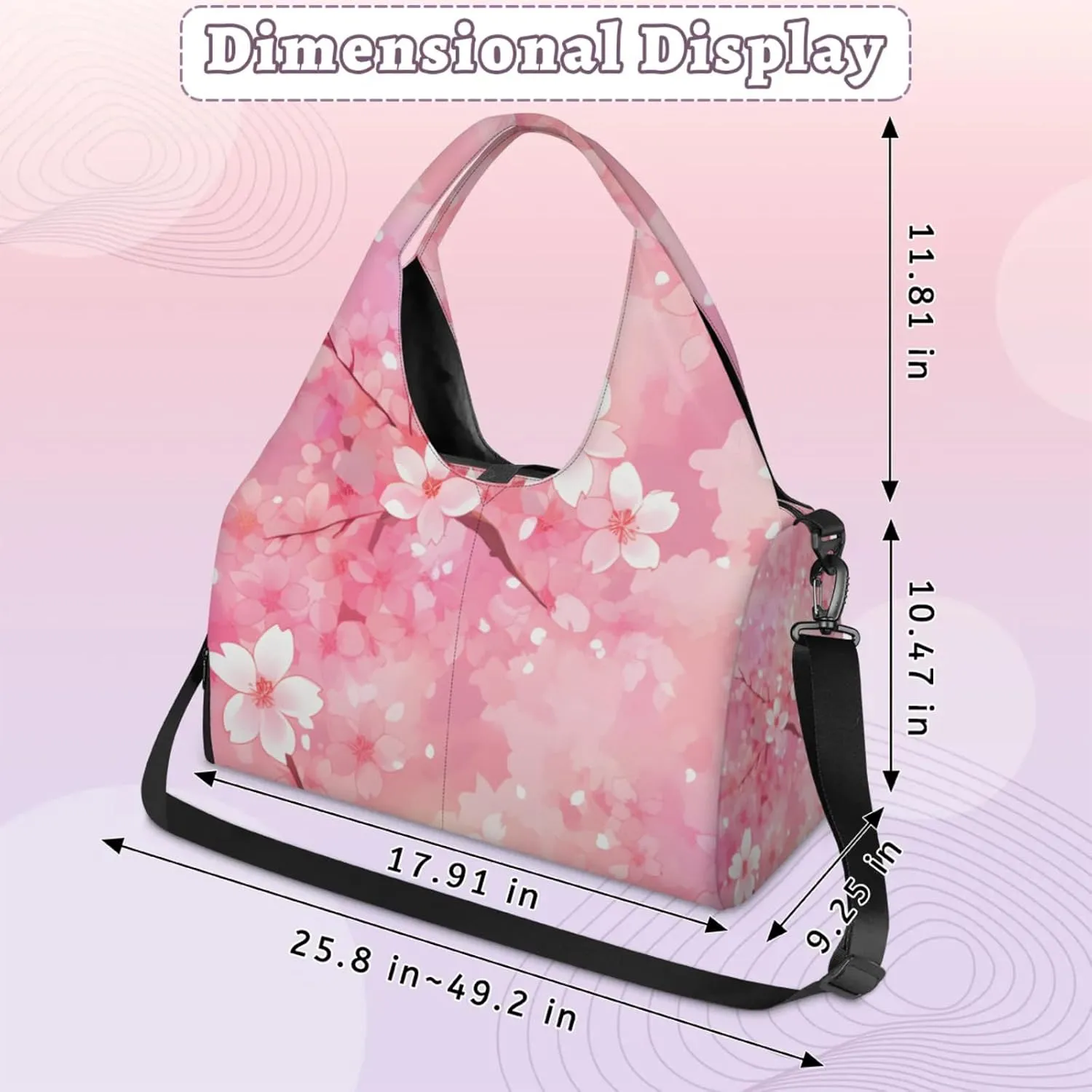 Gym Bag for Women Cherry Flowers Theme Duffel Bag with Shoe Compartment and Yoga Mat Holder Portable Weekender Bags Travel Tote Bags