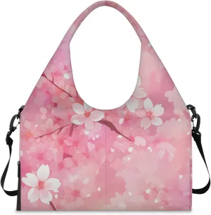 Gym Bag for Women Cherry Flowers Theme Duffel Bag with Shoe Compartment and Yoga Mat Holder Portable Weekender Bags Travel Tote Bags