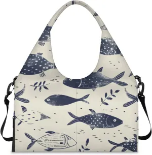 Gym Bag for Women Fish Themed Duffel Bag with Shoe Compartment and Yoga Mat Holder Portable Weekender Bags Travel Tote Bags