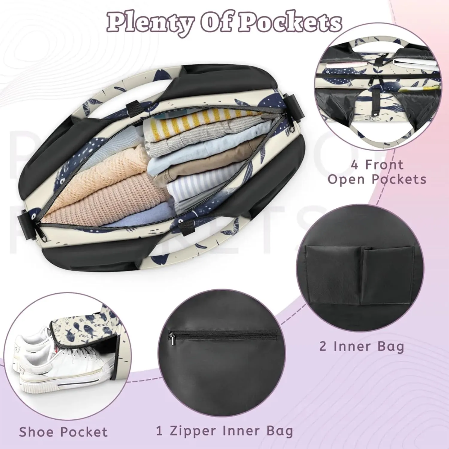 Gym Bag for Women Fish Themed Duffel Bag with Shoe Compartment and Yoga Mat Holder Portable Weekender Bags Travel Tote Bags