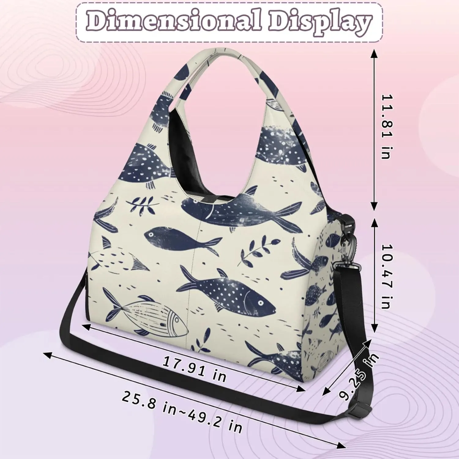 Gym Bag for Women Fish Themed Duffel Bag with Shoe Compartment and Yoga Mat Holder Portable Weekender Bags Travel Tote Bags