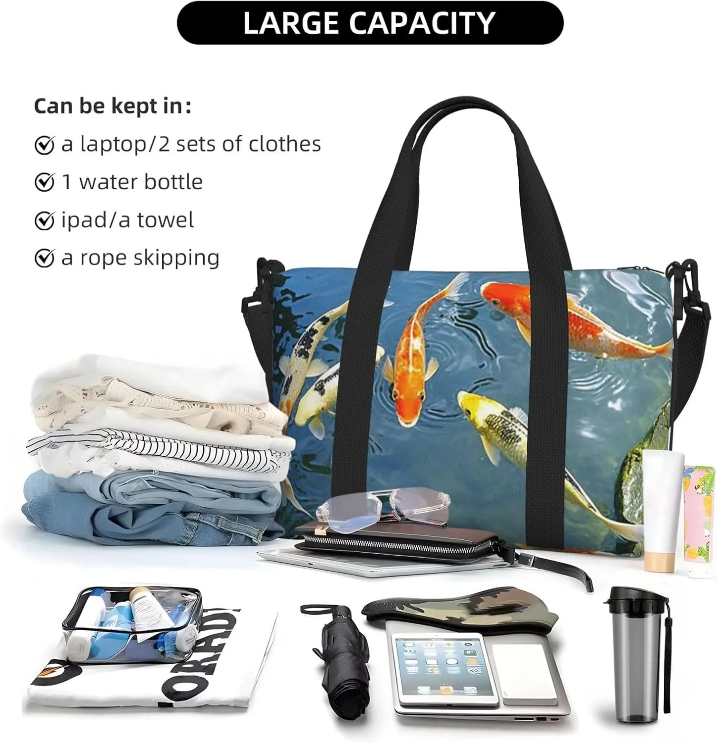 Gym Bag Japan Fancy Carp Fishes3 Duffel Bag for Men Women Travel Overnight Bag with Shoe Compartment Workout Bags