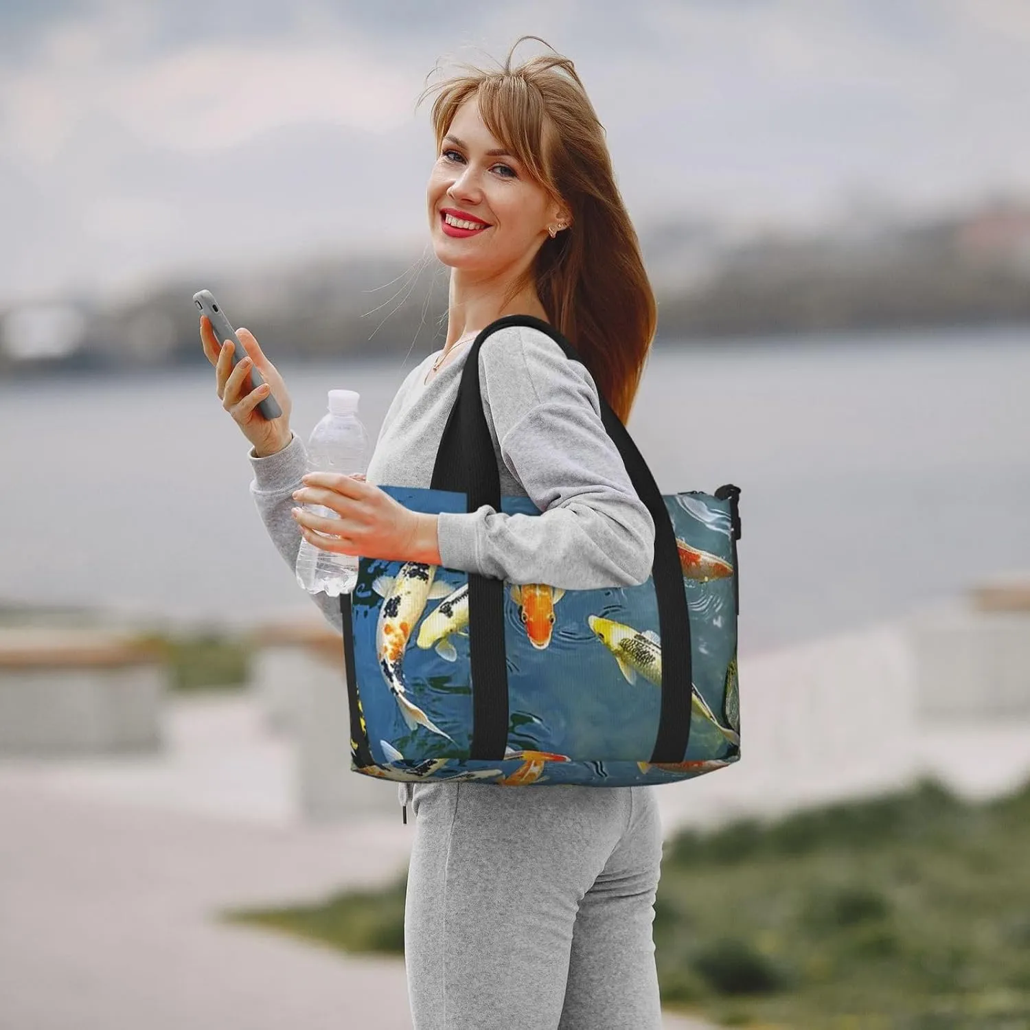 Gym Bag Japan Fancy Carp Fishes3 Duffel Bag for Men Women Travel Overnight Bag with Shoe Compartment Workout Bags