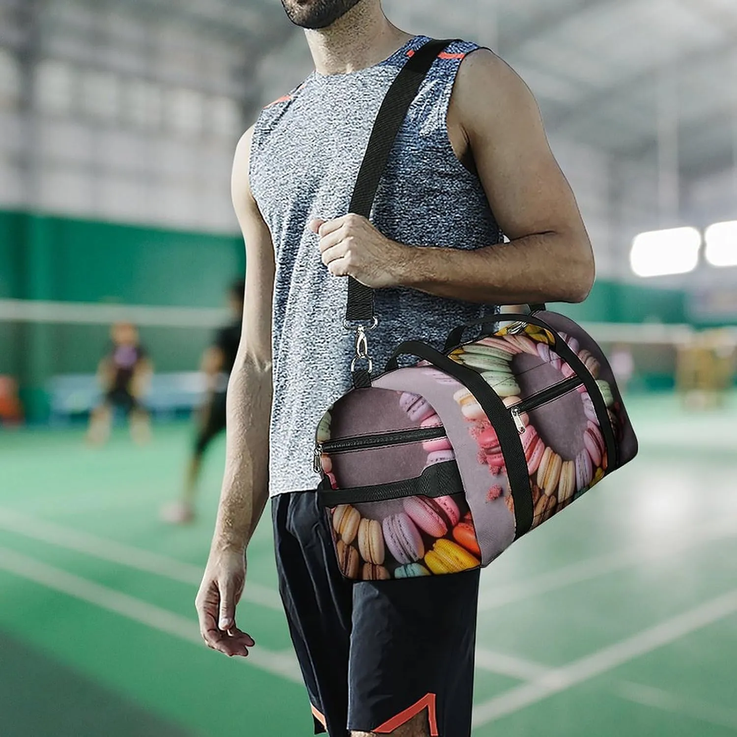 Gym Bag Macarons Arranged Together Duffel Bag for Men Women Travel Overnight Bag with Shoe Compartment Workout Bags