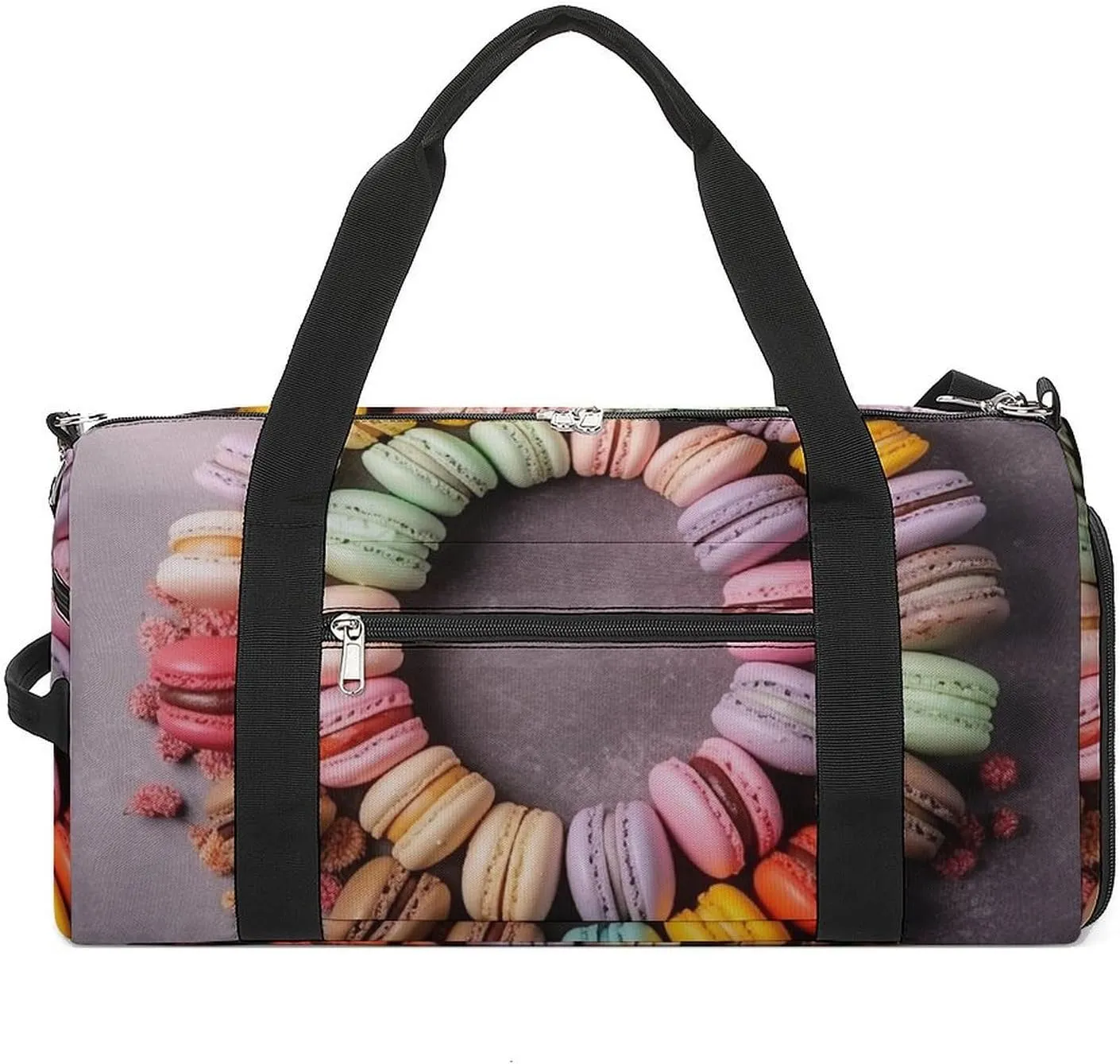 Gym Bag Macarons Arranged Together Duffel Bag for Men Women Travel Overnight Bag with Shoe Compartment Workout Bags