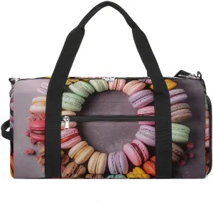 Gym Bag Macarons Arranged Together Duffel Bag for Men Women Travel Overnight Bag with Shoe Compartment Workout Bags