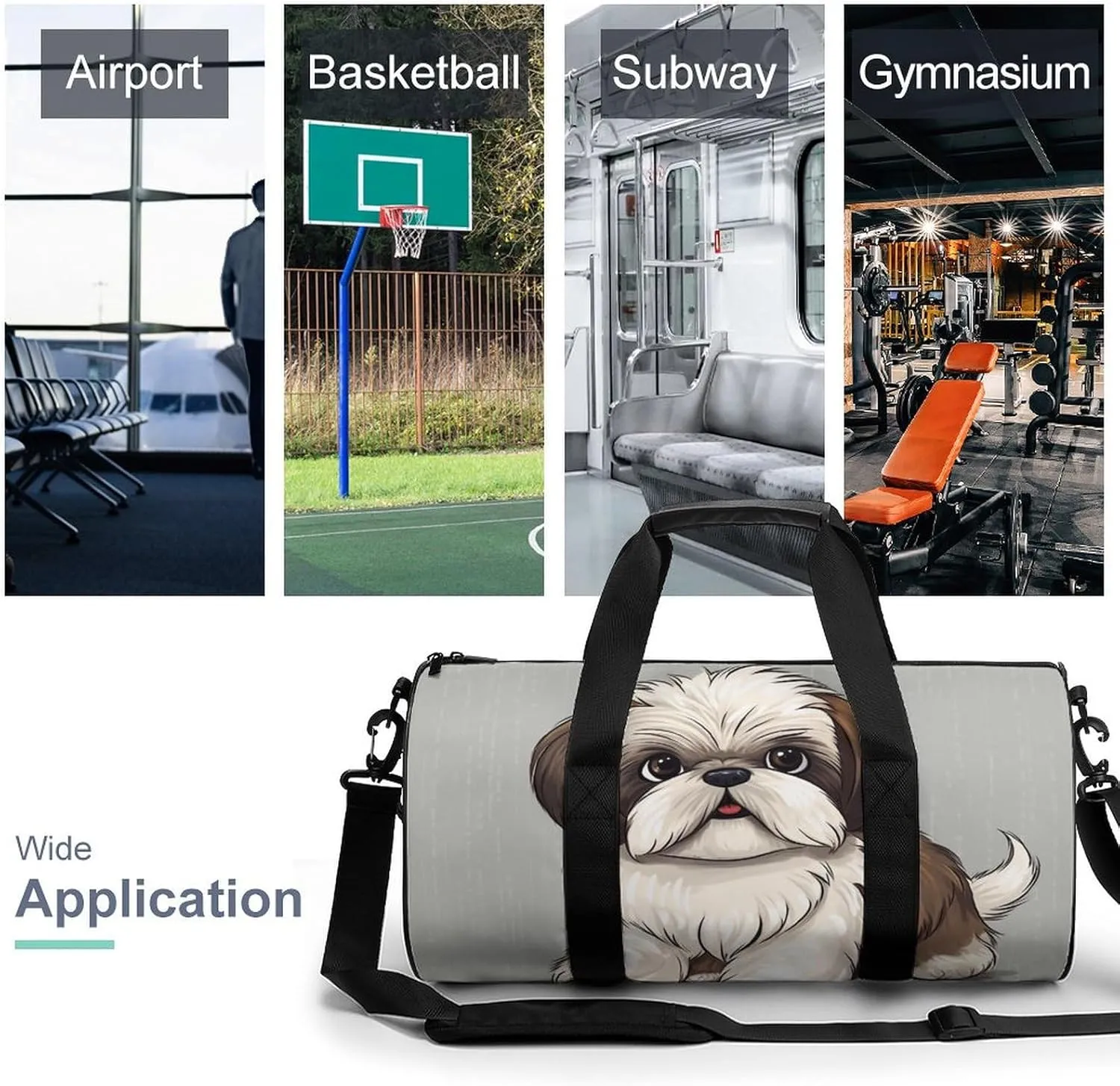 Gym Bag Shih Tzu Dog Duffel Bag for Men Women Overnight Bag with Shoe Compartment Workout Bags