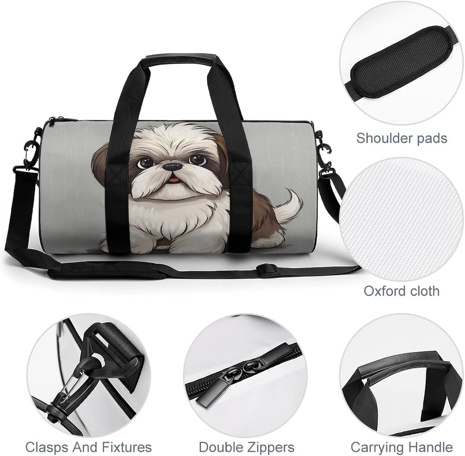 Gym Bag Shih Tzu Dog Duffel Bag for Men Women Overnight Bag with Shoe Compartment Workout Bags