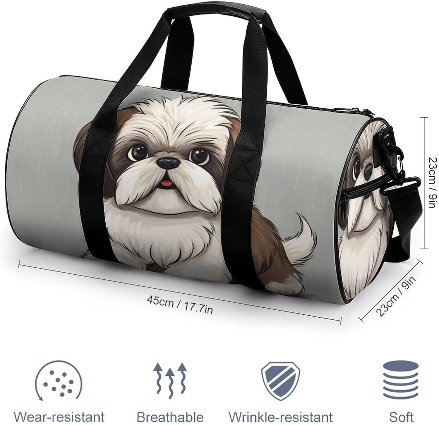 Gym Bag Shih Tzu Dog Duffel Bag for Men Women Overnight Bag with Shoe Compartment Workout Bags