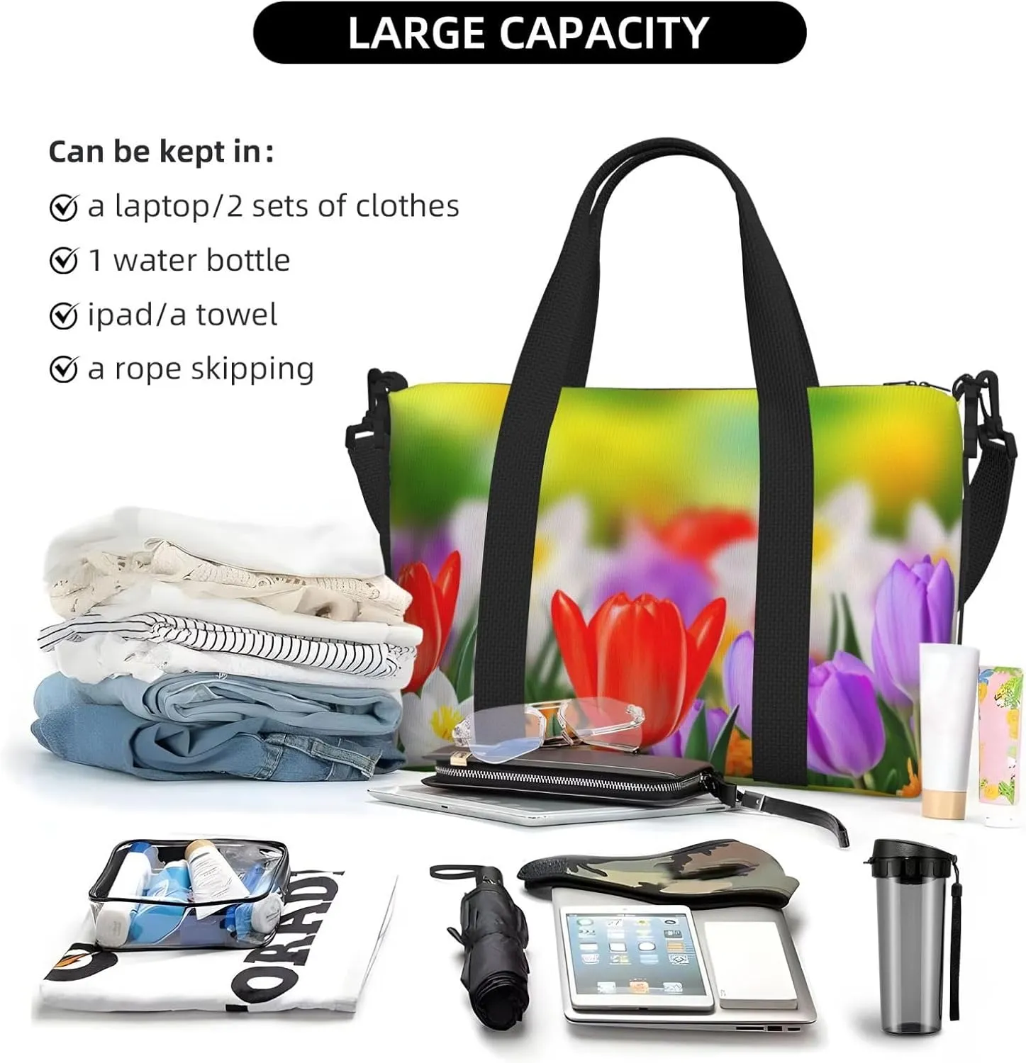 Gym Bag Spring Flowers Duffel Bag for Men Women Travel Overnight Bag with Shoe Compartment Workout Bags