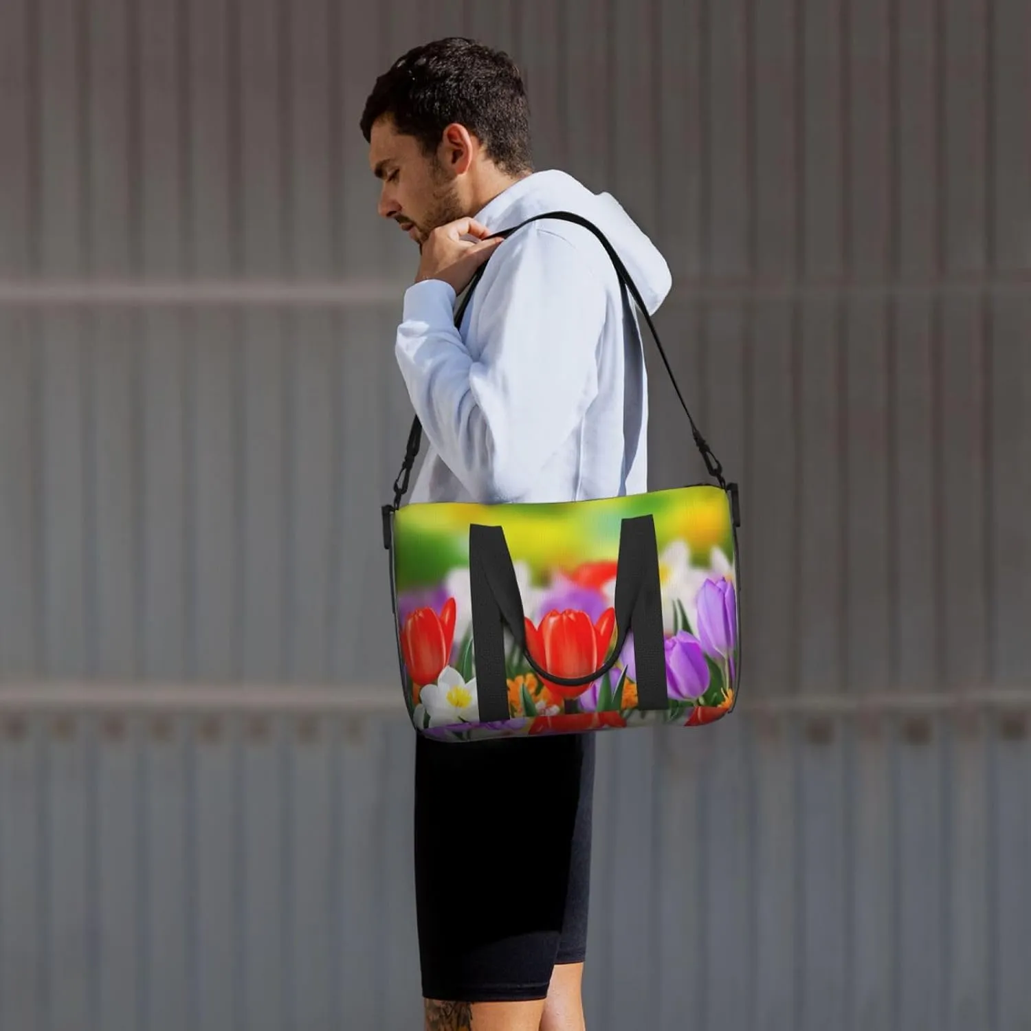 Gym Bag Spring Flowers Duffel Bag for Men Women Travel Overnight Bag with Shoe Compartment Workout Bags