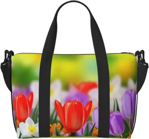 Gym Bag Spring Flowers Duffel Bag for Men Women Travel Overnight Bag with Shoe Compartment Workout Bags