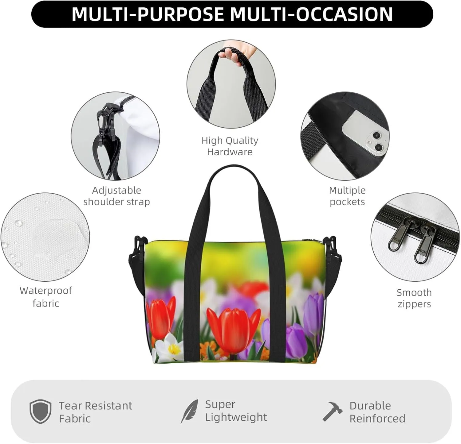 Gym Bag Spring Flowers Duffel Bag for Men Women Travel Overnight Bag with Shoe Compartment Workout Bags