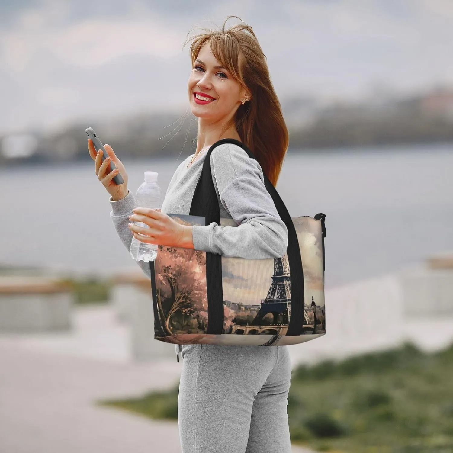 Gym Bag Vintage Style Eiffel Tower Paris Duffel Bag for Men Women Travel Overnight Bag with Shoe Compartment Workout Bags