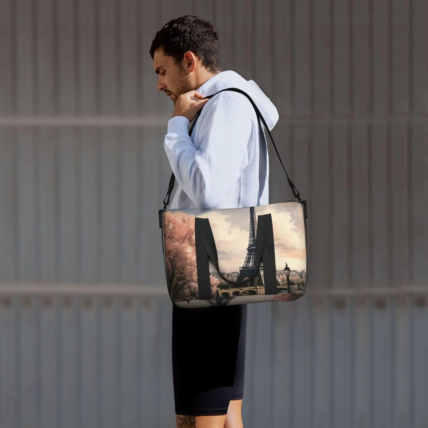 Gym Bag Vintage Style Eiffel Tower Paris Duffel Bag for Men Women Travel Overnight Bag with Shoe Compartment Workout Bags