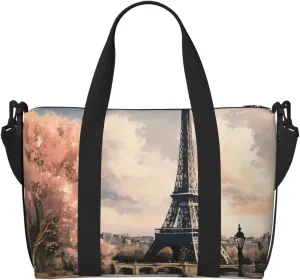 Gym Bag Vintage Style Eiffel Tower Paris Duffel Bag for Men Women Travel Overnight Bag with Shoe Compartment Workout Bags