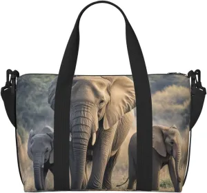 Gym Bag Walking elephants mother and baby Duffel Bag for Men Women Travel Overnight Bag with Shoe Compartment Workout Bags