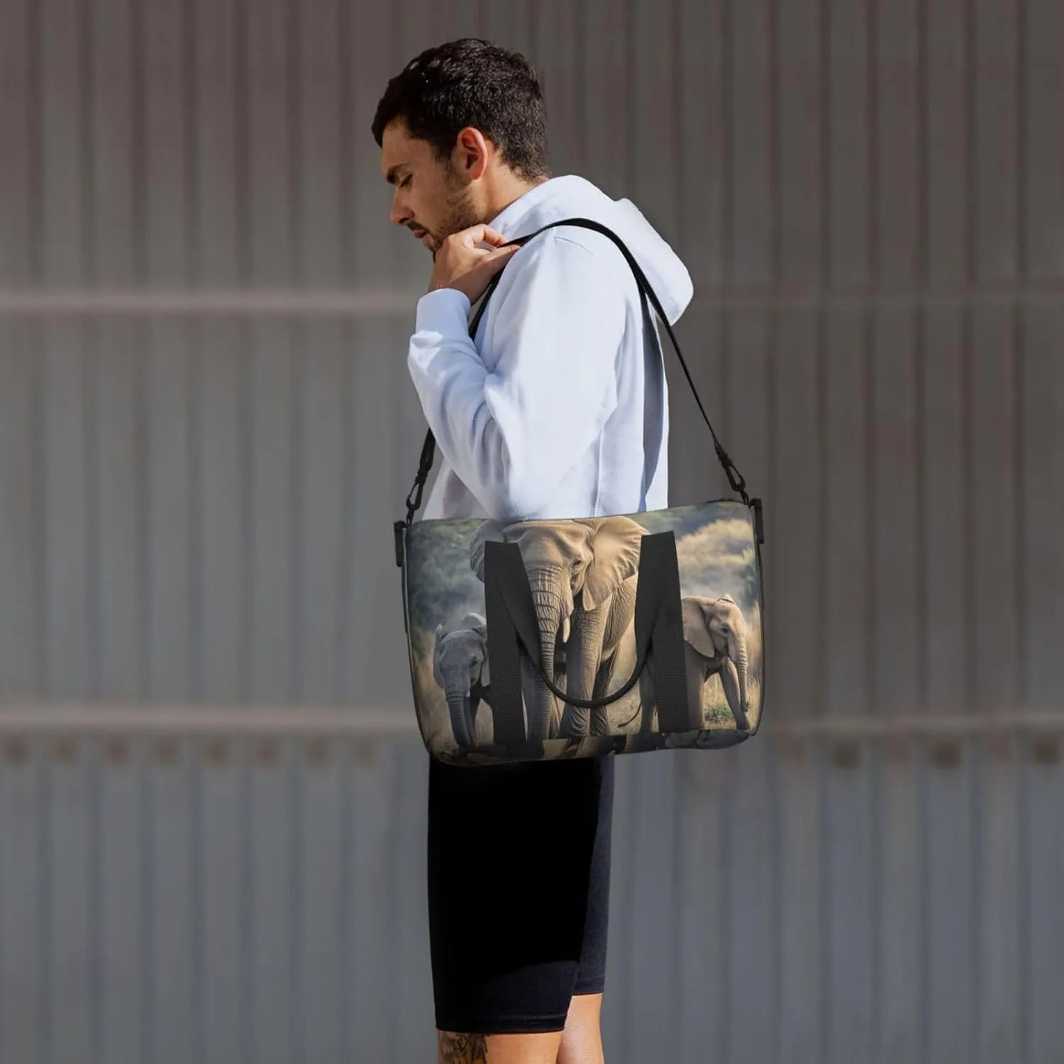 Gym Bag Walking elephants mother and baby Duffel Bag for Men Women Travel Overnight Bag with Shoe Compartment Workout Bags