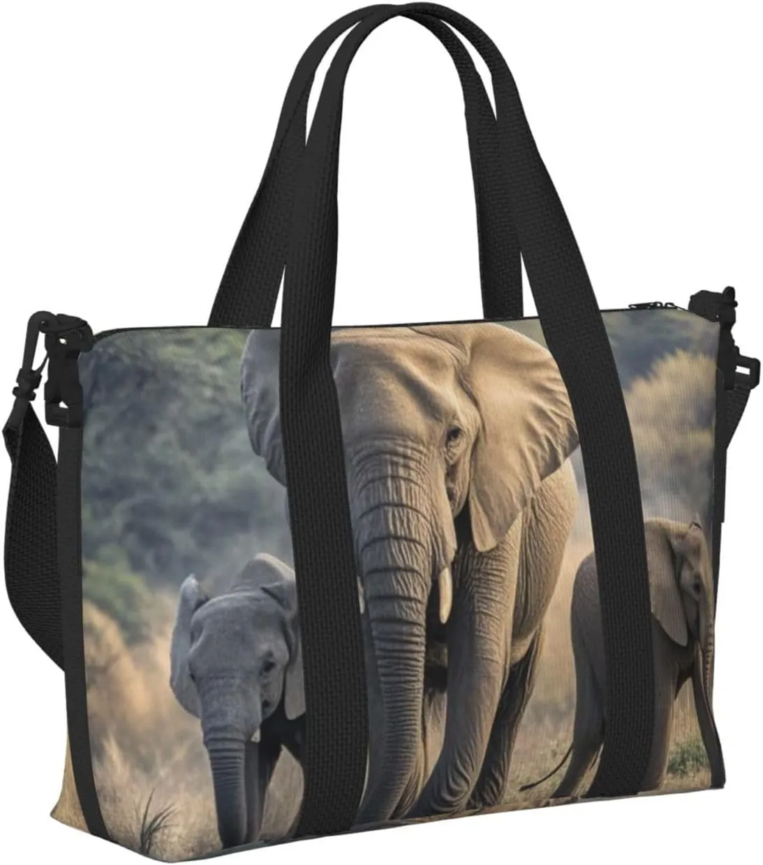Gym Bag Walking elephants mother and baby Duffel Bag for Men Women Travel Overnight Bag with Shoe Compartment Workout Bags