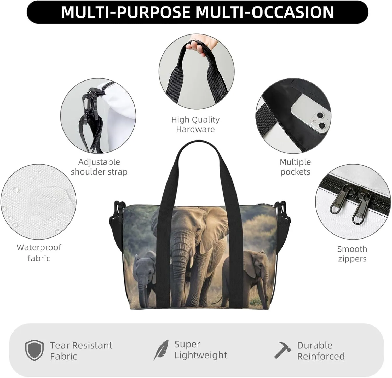 Gym Bag Walking elephants mother and baby Duffel Bag for Men Women Travel Overnight Bag with Shoe Compartment Workout Bags