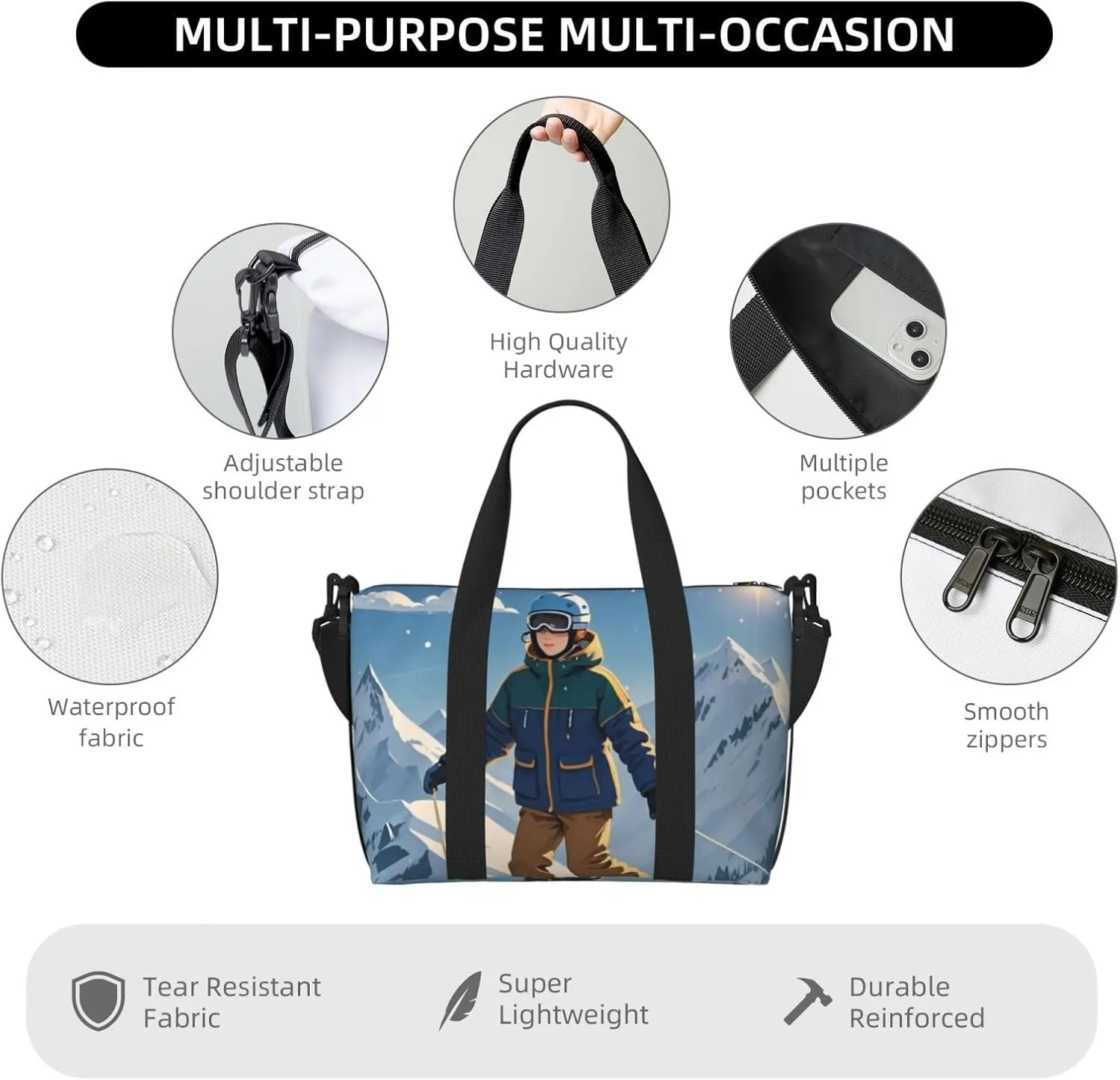 Gym Bag Winter skiing Duffel Bag for Men Women Travel Overnight Bag with Shoe Compartment Workout Bags