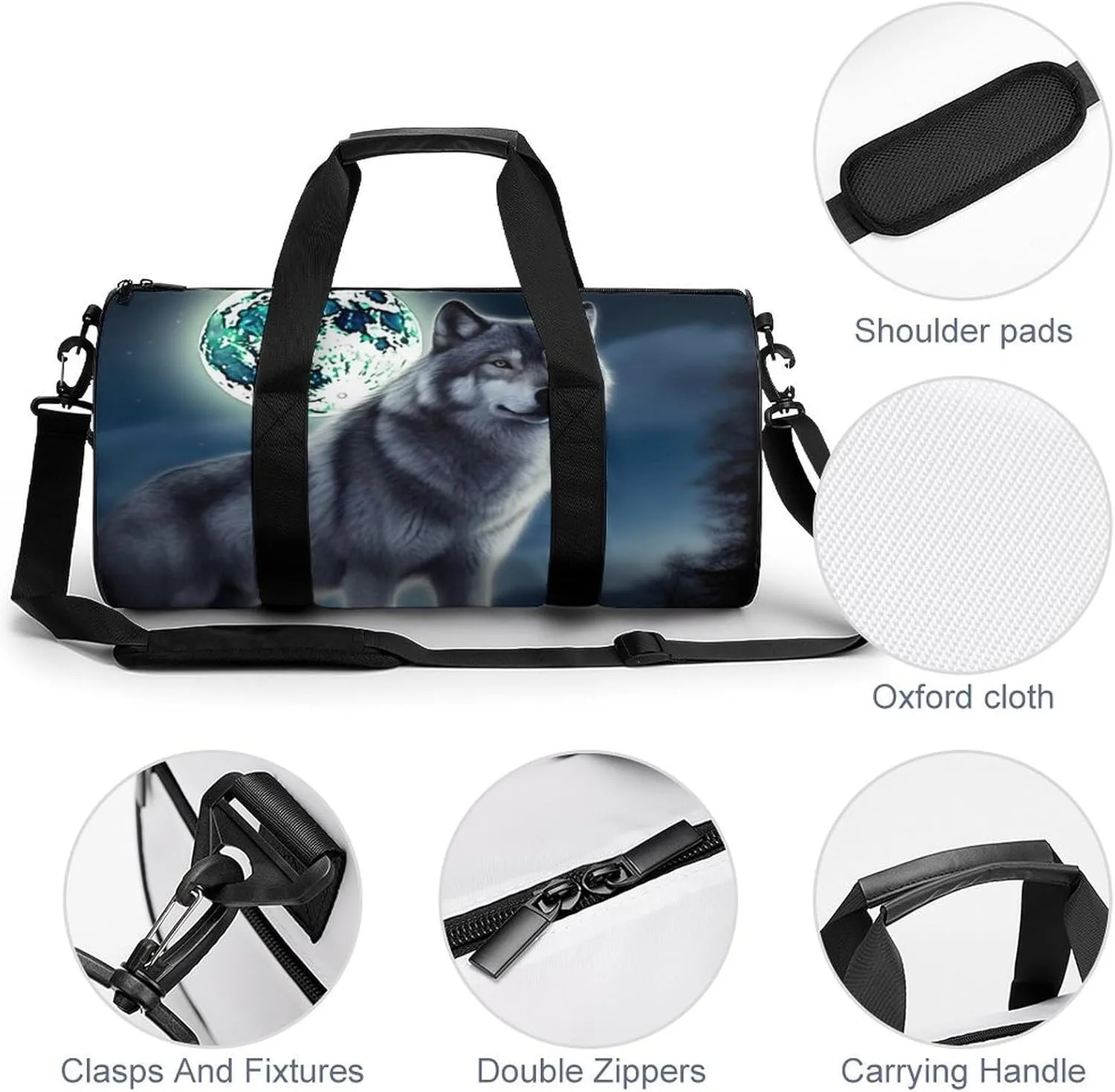 Gym Bag Wolf Under Moon Duffel Bag for Men Women Overnight Bag with Shoe Compartment Workout Bags