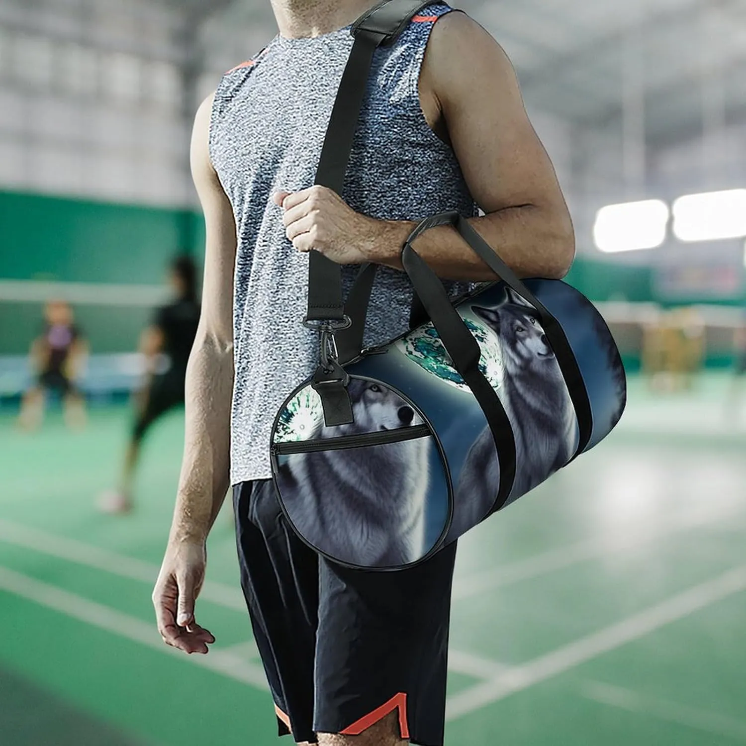 Gym Bag Wolf Under Moon Duffel Bag for Men Women Overnight Bag with Shoe Compartment Workout Bags