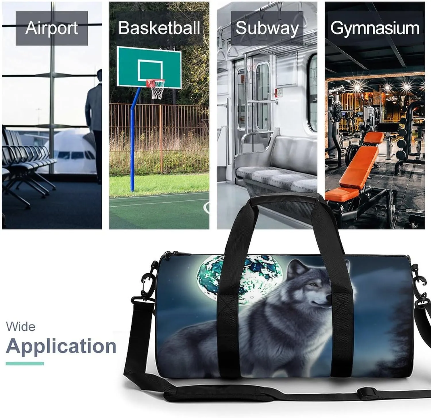 Gym Bag Wolf Under Moon Duffel Bag for Men Women Overnight Bag with Shoe Compartment Workout Bags