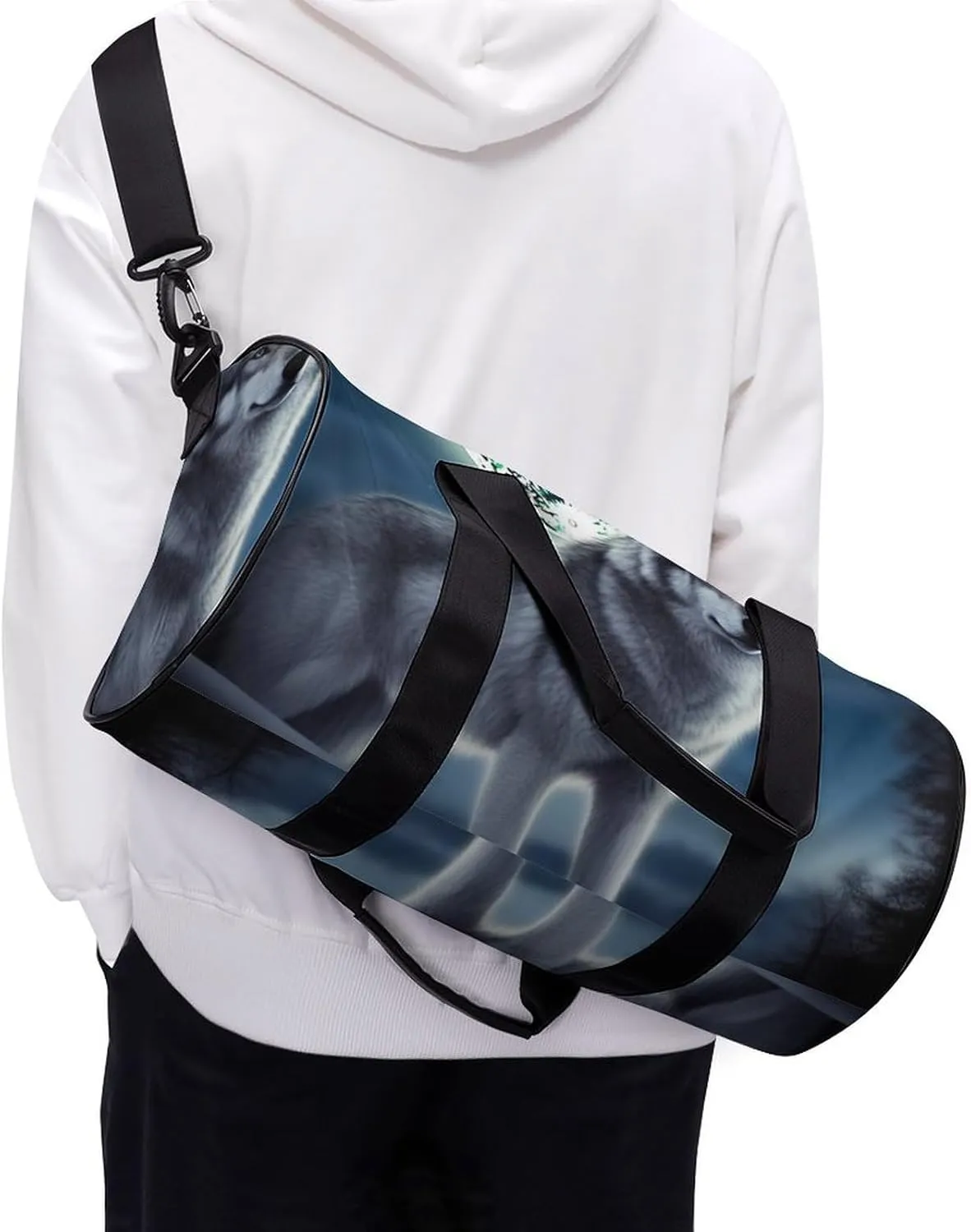 Gym Bag Wolf Under Moon Duffel Bag for Men Women Overnight Bag with Shoe Compartment Workout Bags