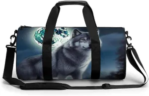 Gym Bag Wolf Under Moon Duffel Bag for Men Women Overnight Bag with Shoe Compartment Workout Bags
