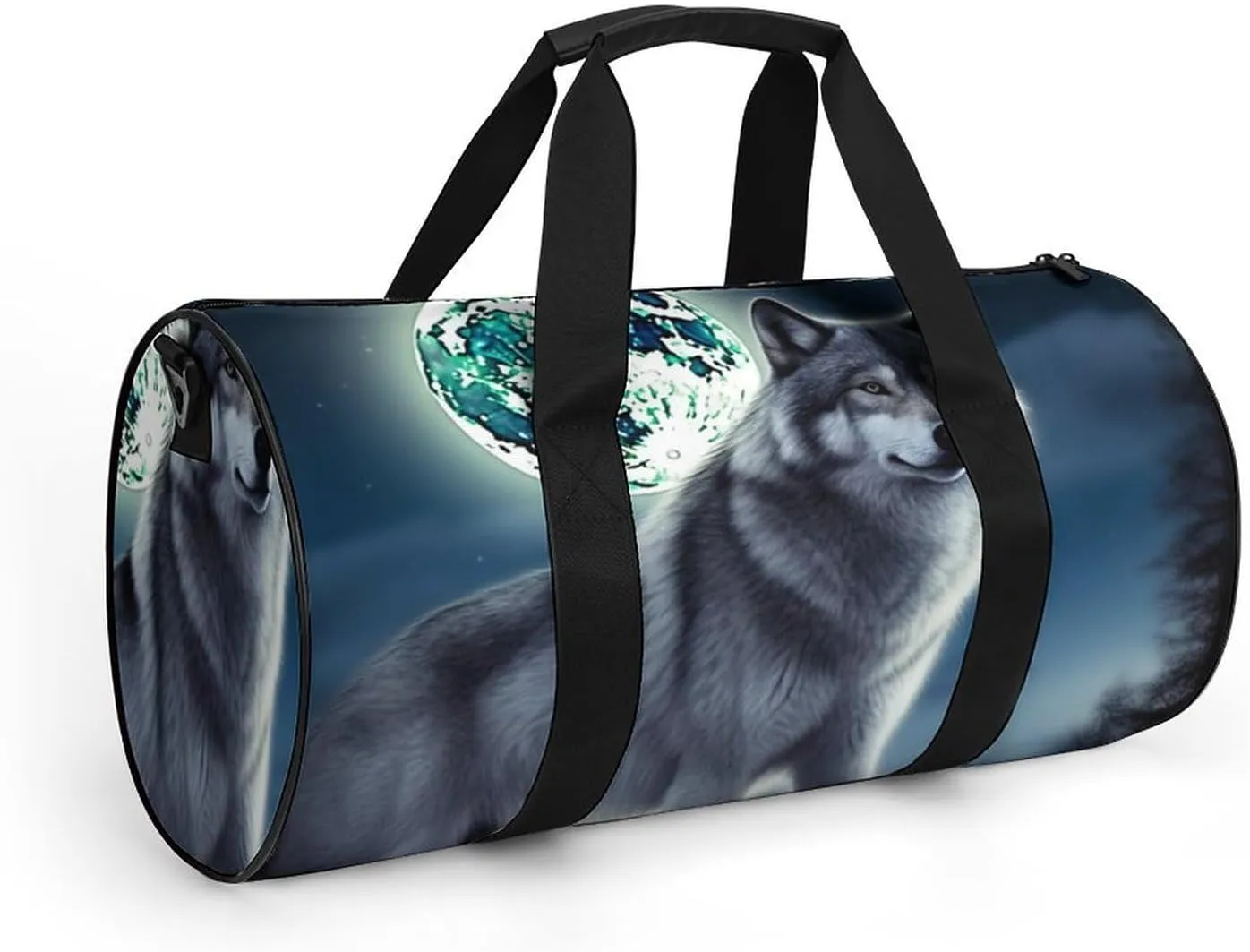 Gym Bag Wolf Under Moon Duffel Bag for Men Women Overnight Bag with Shoe Compartment Workout Bags