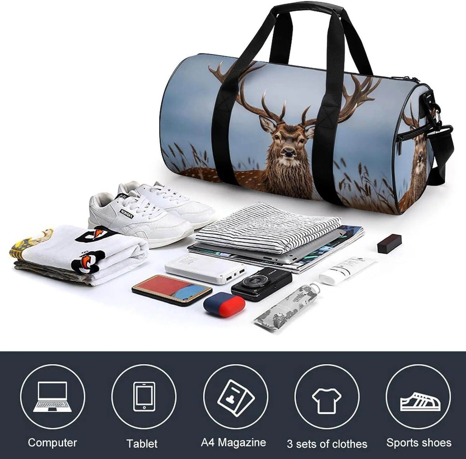 Gym Bags Small Deer Hunting Duffel Bag Overnight Bag with Shoe Compartment Carryon Bag for Men Women
