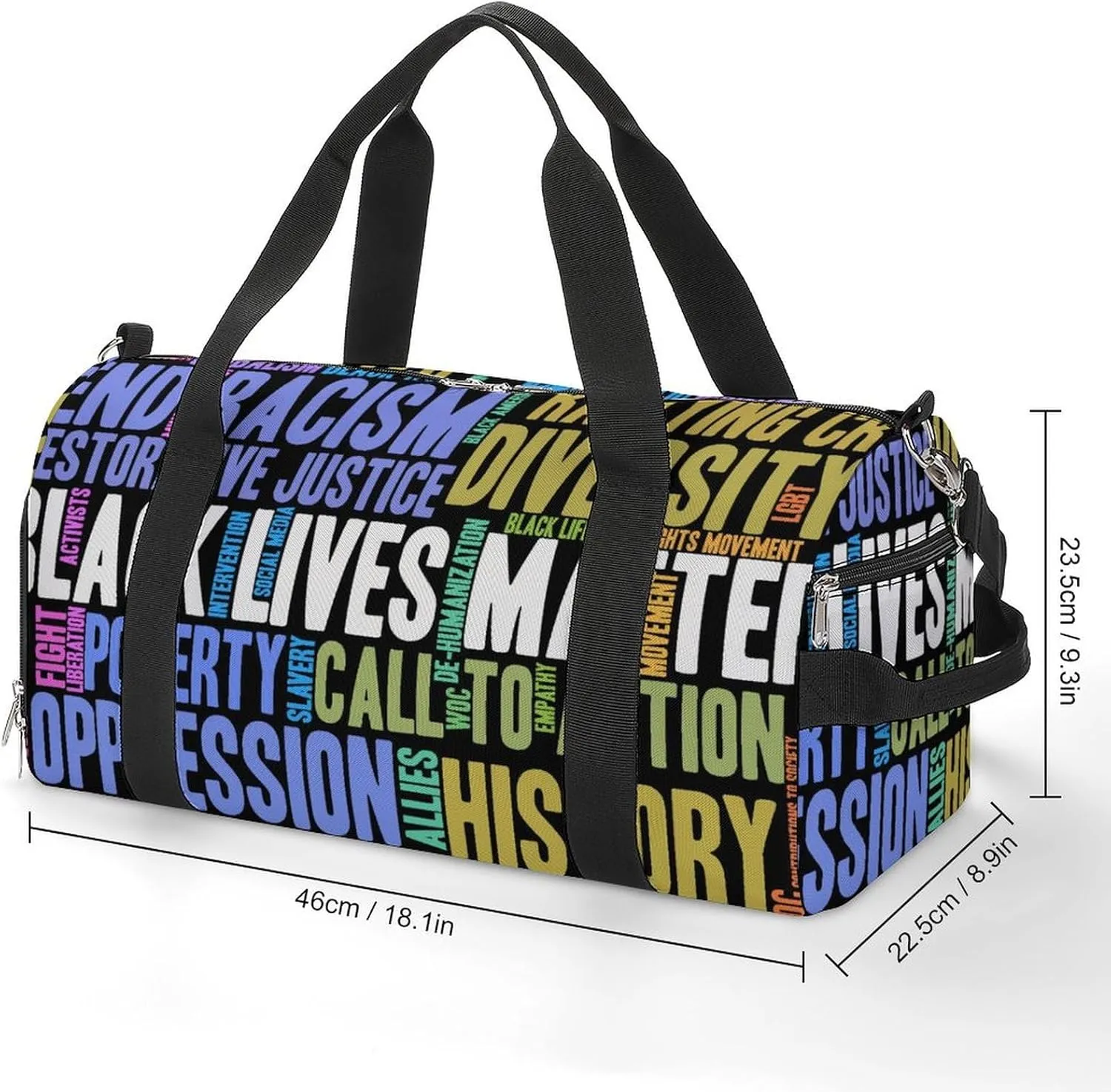 Gym Duffel Bag with Shoe Compartment Wet Pocket, Black Lives Matter Pattern Travel Bag for Men Women