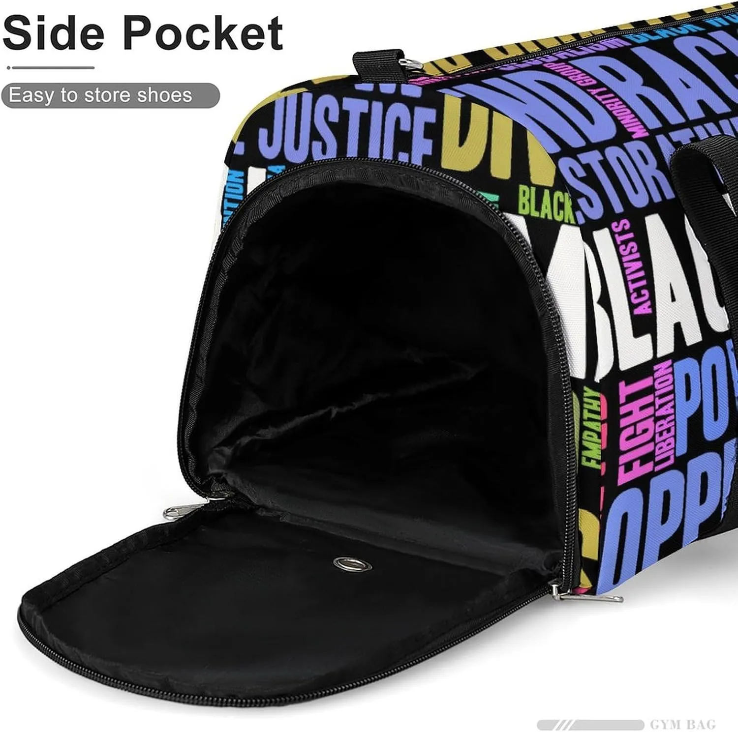 Gym Duffel Bag with Shoe Compartment Wet Pocket, Black Lives Matter Pattern Travel Bag for Men Women