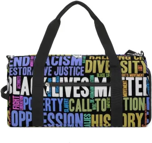 Gym Duffel Bag with Shoe Compartment Wet Pocket, Black Lives Matter Pattern Travel Bag for Men Women