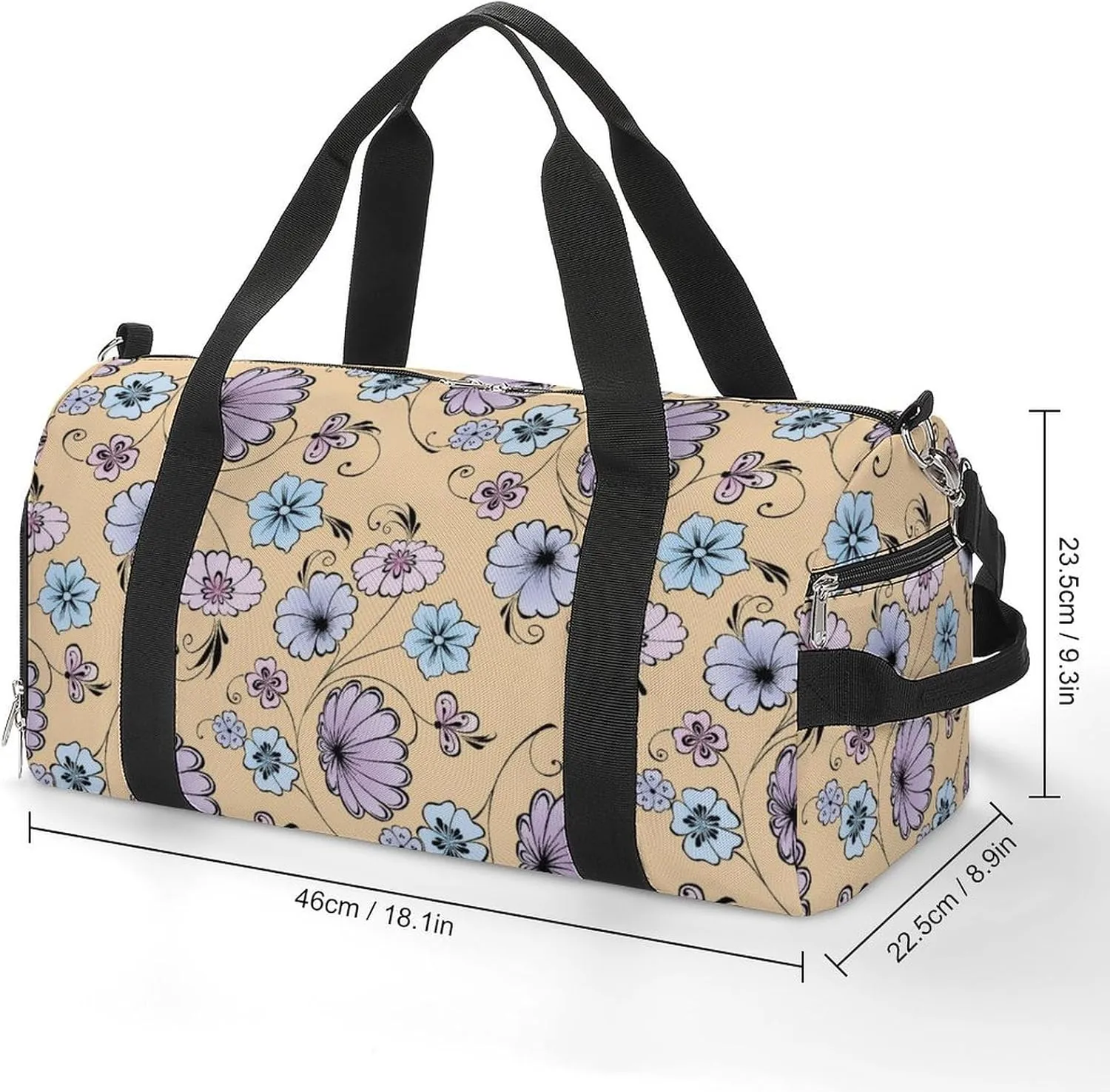 Gym Duffel Bag with Shoe Compartment Wet Pocket, Decorative Flowers Travel Bag for Men Women