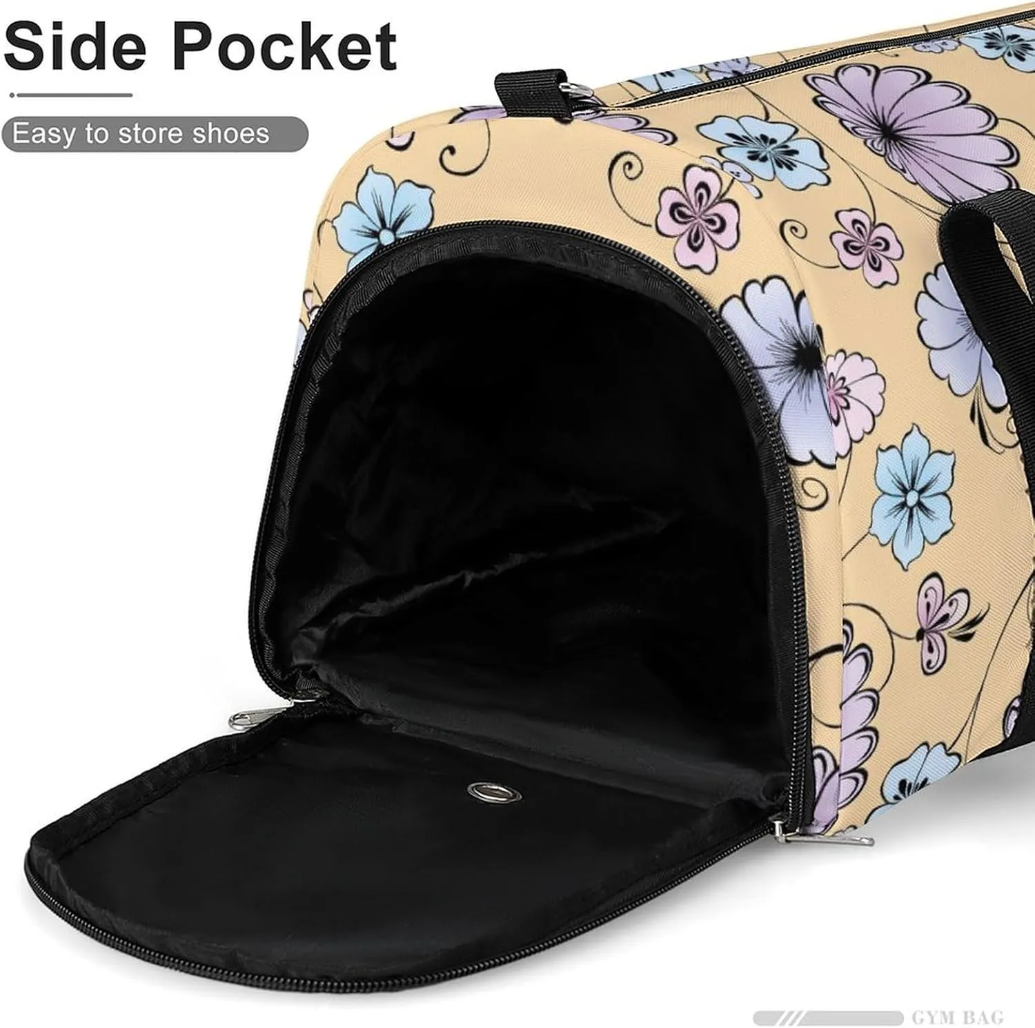 Gym Duffel Bag with Shoe Compartment Wet Pocket, Decorative Flowers Travel Bag for Men Women