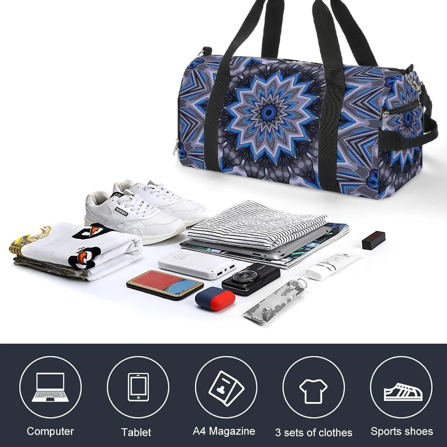 Gym Duffel Bag with Shoe Compartment Wet Pocket, Vintage Ethnic Travel Bag for Men Women, style