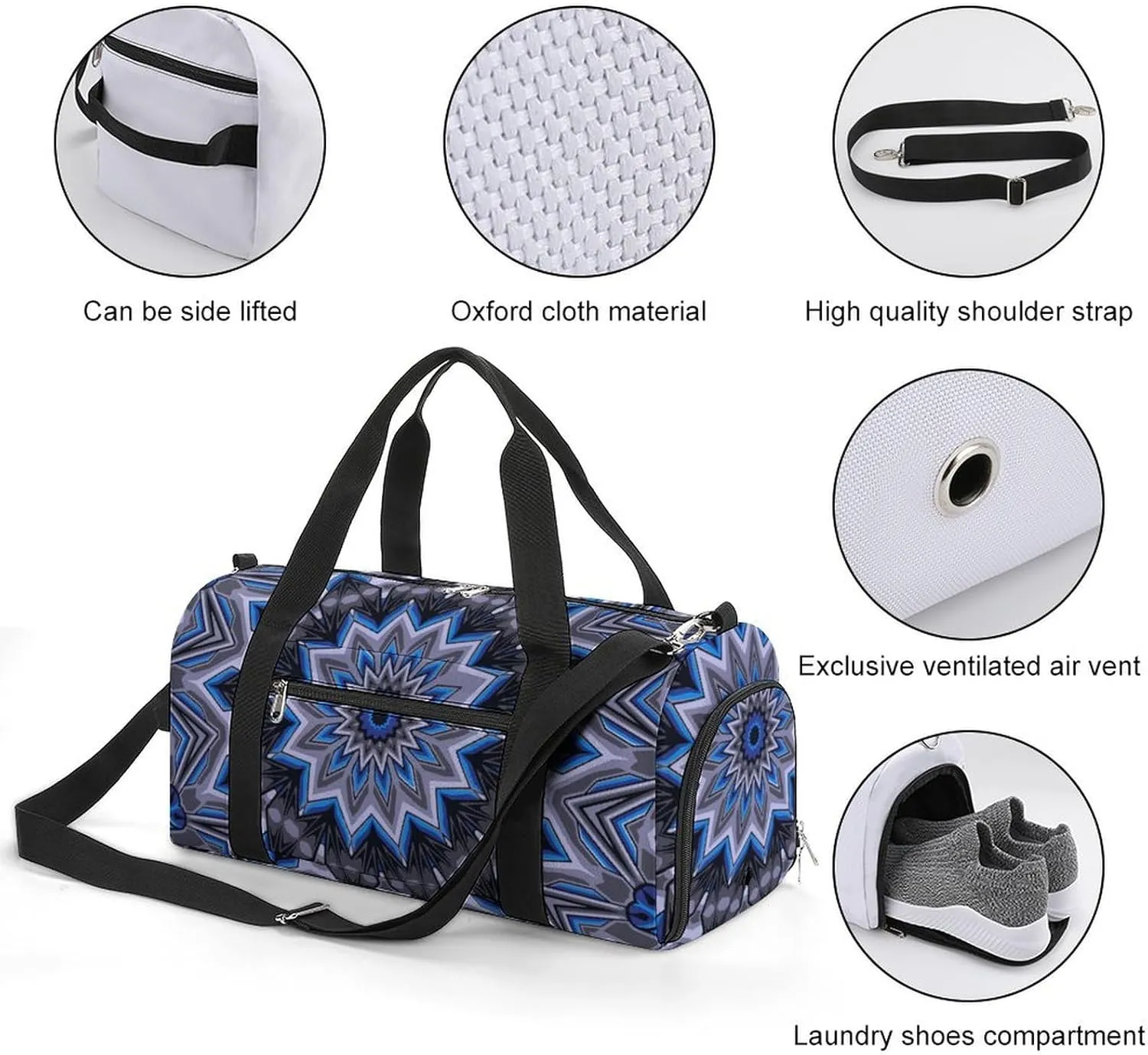 Gym Duffel Bag with Shoe Compartment Wet Pocket, Vintage Ethnic Travel Bag for Men Women, style