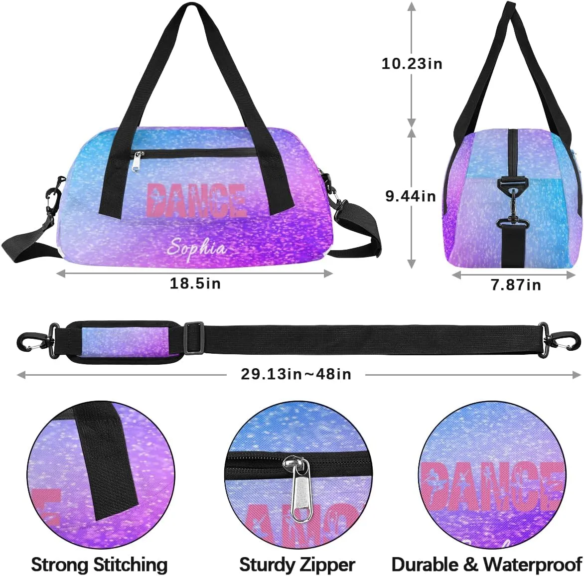 Gymnastics Custom Kids Duffel Overnight Dance Bag for Girls Personalized Dance Duffle Bag for Women Girls Customized Kids Gifts
