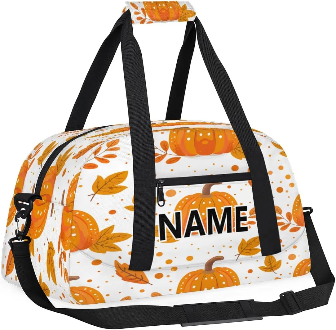 Halloween Mini Gym Bag 18 inch for Women Men Waterproof Custom Orange Fall Pumpkin Travel Duffel Bag Carry On Overnight Tote Nurse Bag for Work Fitness Hiking