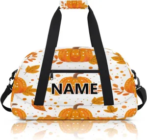 Halloween Mini Gym Bag 18 inch for Women Men Waterproof Custom Orange Fall Pumpkin Travel Duffel Bag Carry On Overnight Tote Nurse Bag for Work Fitness Hiking