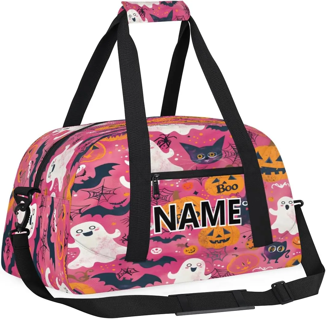 Halloween Mini Gym Bag 18 inch for Women Men Waterproof Custom Pumpkin Ghost Travel Duffel Bag Carry On Overnight Tote Nurse Bag for Work Fitness Hiking