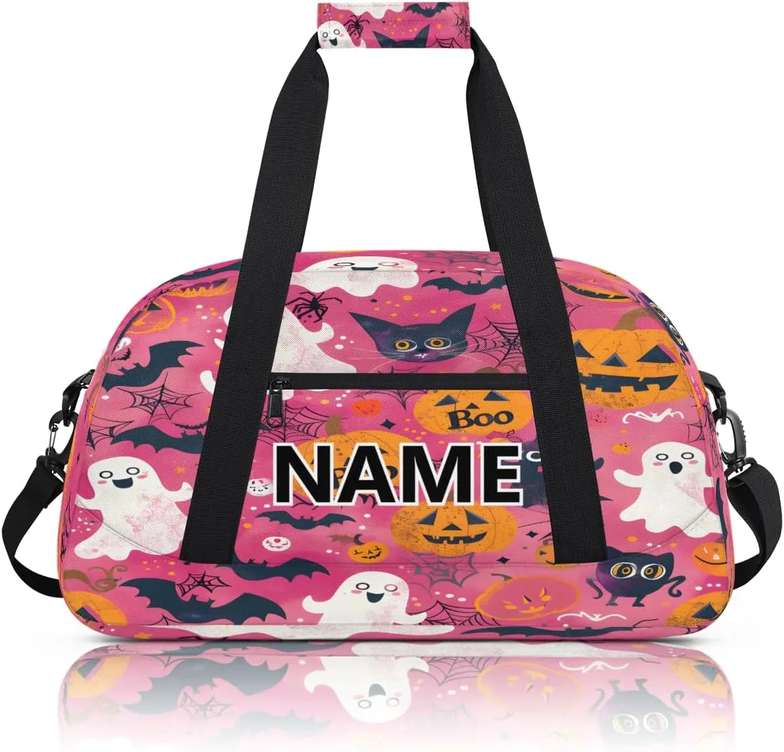 Halloween Mini Gym Bag 18 inch for Women Men Waterproof Custom Pumpkin Ghost Travel Duffel Bag Carry On Overnight Tote Nurse Bag for Work Fitness Hiking