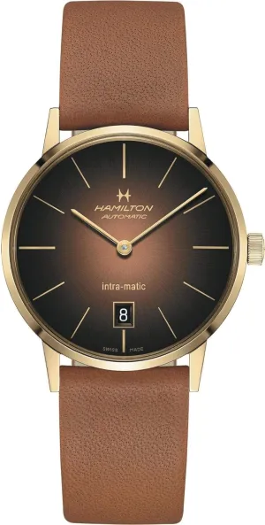 Hamilton Watch American Classic Intra-Matic Auto | Swiss Made | 38mm Stainless Steel Case | Brown Dial Analog Watch | Brown Leather Strap (Model: H38475501)