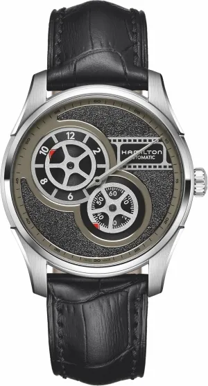 Hamilton Watch Jazzmaster Regulator Cinema | Swiss Made | 42mm Stainless Steel Case | Black Dial Analog Watch | Black Leather Strap (Model: H42605731)
