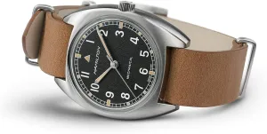 Hamilton Watch Khaki Aviation Pilot Pioneer Mechanical | Swiss Made | 36mm x 33mm Stainless Steel Case | Black Dial Analog Watch | Brown Leather NATO Strap (Model: H76419531)