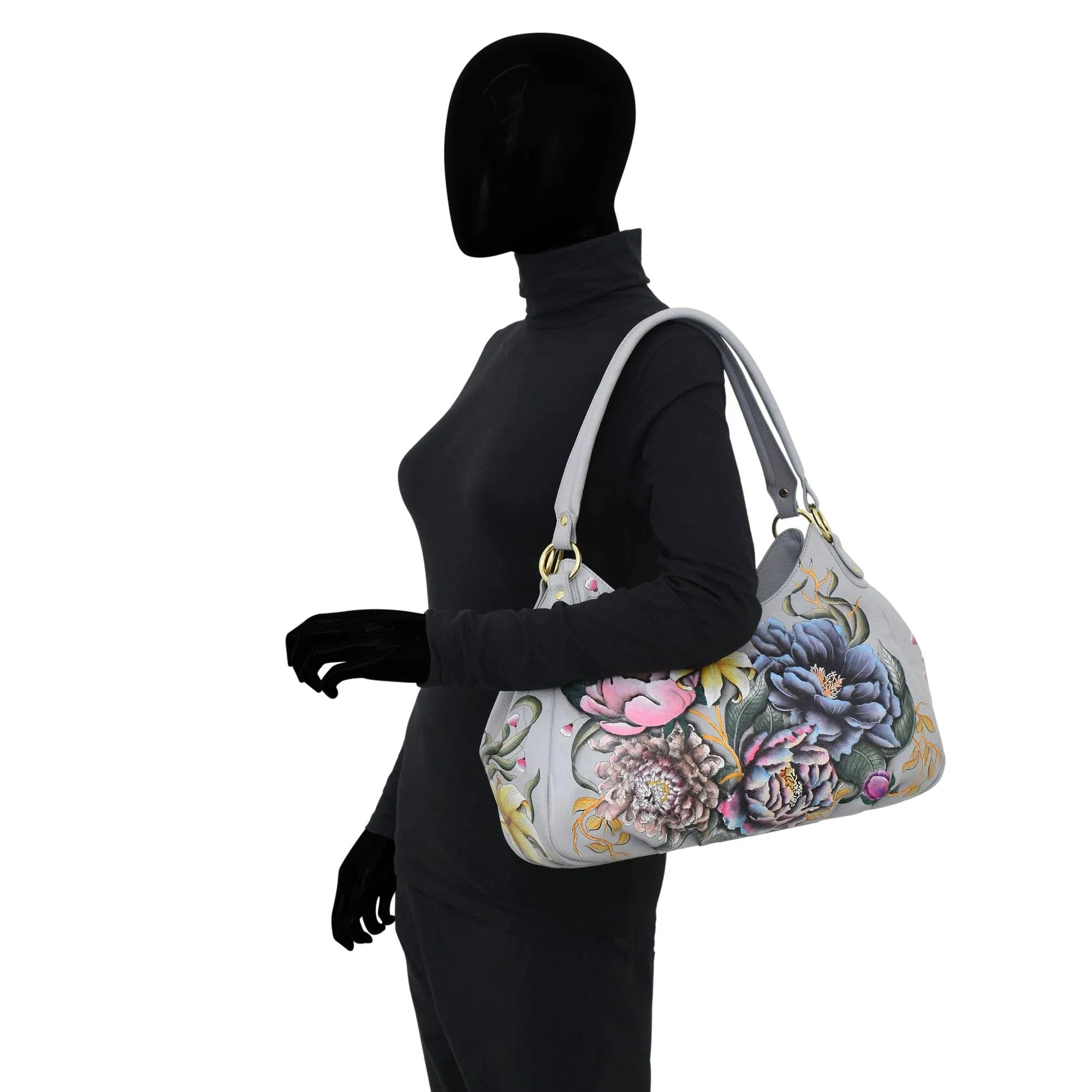 Hand Painted Triple Compartment Ruched Hobo - 721