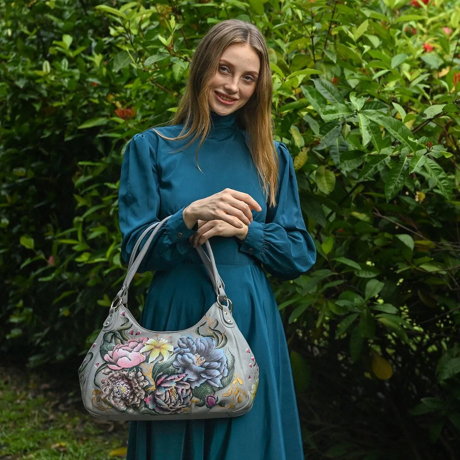 Hand Painted Triple Compartment Ruched Hobo - 721